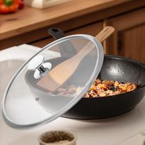 34 Cm Heavy Duty Stainless Steel Wok Lid Featuring Explosion Proof Tempered Glass for All Cookware Including Frying Pans Sauce 4.8X1.4X1.2CM gray