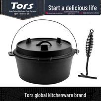 Tors Non-stick Cast Iron Camping Pot & Grill Pan with Handle Bracket - Outdoor Cooking Essentials gray