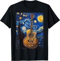 Acoustic Guitar Van Gogh Starry Night T-Shirt S įvairiaspalvis