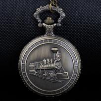 Vintage Train Flip Type Quartz Pocket Watch White Dial Men and Women Necklace Pendant Gift gray