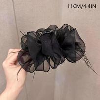 Saldžios tiulio plaukų segtukai su žnyplėmis Moterims Vienspalvių Elegantiškų gėlių uodegos segtukų galvos apdangalo priedai 11CM black