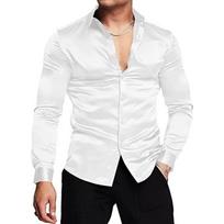 Mens Shiny Disco Short Sleeve Casual Loose Fit Shirt S balta