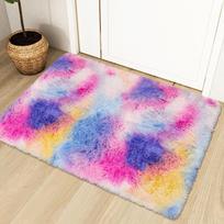 Tie-dye Plush Carpet 40x60cm Home Soft Area Rug Girls Bedroom Bed Blanket Children's Room Decoration Non-Slip Floor Mat 40X60CM(1.3X2FT) pink