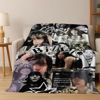 Fashion Billie Eilish Hit Me Hard and Soft Singer Flannel Blanket Soft Throw Blanket for Bed Bedroom Living Room Travel Gift Kid Size: 75*100cm, Weight: 230 GSM gray