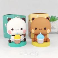Cute Bubu Dudu Panda Bear Figure Cartoon Panda Model Creative Exciting Spring Animal Car Ornaments beige