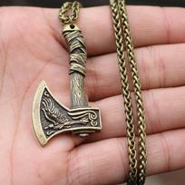 Madingas Retro Varnas Prerijų Vilkas Dvipusis Vikingų Tomahaukas Pakabukas Vėrinys Žavesys Vyriškas Vėrinys Metalinis Aksesuaras Vakarėlio Papuošalas auksas