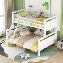 =(WX000403AAA-1)Bunk bed with ladder and safety rail, convertible into 2 separate beds, wood bed, 90(140)x200cm, white(ETA 7.13) 205 x 145.5 x 162 cm balta