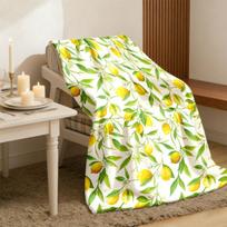 1pc French-Style Reversible All-Season Throw Blanket - Soft Warm Flannel Bedspread with Green Lemon Pattern, Retro Bedspread Suitable for Home, Travel 75X95CM white