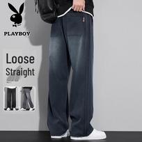 PLAYBOY Men's Casual Loose Straight Leg Jeans XXL gray