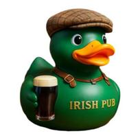 Airiško pubo ančiuko figūrėlė, geriantis, su plokščia kepure, žalia ančiuko statulėlė, dervos gyvūno skulptūra, namų, biuro, baro dekoravimo ornamentas Duck