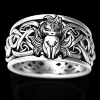 Viking Celtic Fox Ring S925 Silver Norse Mythology Jewelry Gift For Men Unique Animal Band resizable gray