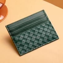 Ultra-Thin Leather Card Holder for Men & Women - Stylish Multi-Card ID and Credit Case tamsiai žalia spalva