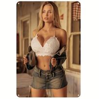 Vintažinis Hot Rod Merginos Metalinis Skardinis Ženklas Atsparus Oro Sąlygoms Geležinis Sienų Dekoras su Vandeniui Atsparia Apdaila Klasikinis Pin-Up Plakato Rep 20x30cm（7.8x11.8inch） beige