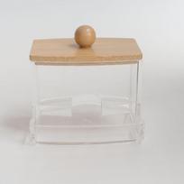 Bamboo Lid Bathroom Set: Soap Dispenser, Toothbrush Cup, Cotton Swab Box, Acrylic Cotton Ball Jar beige