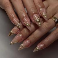 24Pcs French 3D Design Press On Nails Medium Almond Shape Reusable Full Cover False Nail Tips brown