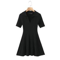 European and American style pure desire niche Spice Girls lapel-neck knitted short-sleeved dress temperament waist and thin A-word short skirt S juoda