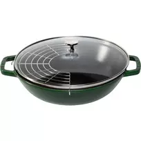 STAUB Wok 30 cm su dangčiu, ketaus, baziliko žalia | ITwork.lt