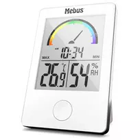 MEBUS 11130 Thermo-Hygrometer White - Digital Temperature and Humidity Monitor with LCD Display