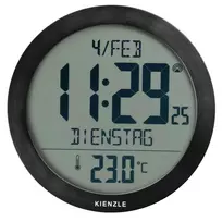 KIENZLE DCF radijo valdomas sieninis laikrodis su kambario temperatūros rodmeniu, juodas