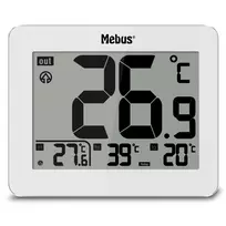 MEBUS 1074 Skaitmeninis termometras su vidaus ir lauko temperatūra, LCD ekranu, tvirtinamas prie sienos, baltas