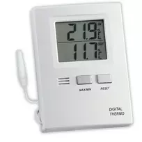 TFA 30.1012 Skaitmeninis termometras vidaus ir lauko temperatūrai su laidiniu jutikliu, Max/Min atmintimi, šalčio signalu, baltas