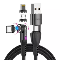 STATIK 360Pro Braided Rotating 3 Magnetic Tips 6-in-1 Cable Black 2m