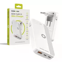 Mobile Origin 65W GaN Slim Dual USB-C Single USB-A Wall Charger, White