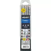 Alpen SDS+ FORCE X Hammer Drill Bit Set, 3 Pieces, 6-8-10 x 160 mm, 4-Cutter, Tungsten Carbide