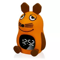 DieMaus žadintuvas vaikams su naktine šviesa - analoginis kvarcinis, šilta balta šviesa, daugiaspalvis (mėlyna/oranžinė)