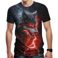 Men's Casual Wolf Pattern T-shirt 3D Printed T-shirt Short Sleeved Street Fashion T-shirt Men's Plus Size Top 6XL S black