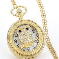 Elegant Vintage Retro Popular Gold Pocket Watch Crystal Inlaid Owl Pendant Watch for Casual Daily Wear and Party Accessories juoda