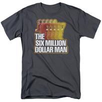 The Six Million Dollar Man Run Fast T Shirt Mens Licensed Classic TV Charcoal M