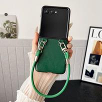 For Samsung Galaxy Z Flip 7 Case Luxury PU Skin With Lanyard Protective Back Cover Case For Samsung Z Flip 7FE 6 5 4 Phone Shell Galaxy Z Flip4 žalia