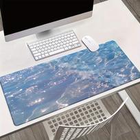 Gaming Mouse Pad Large Desk Mat Antislip Stitched Edges Blue Water Ripple Shimmer Print Extended Keyboard Pad 300x800x2mm gray