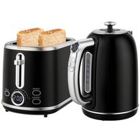 Virdulio ir skrudintuvo rinkinys, nerūdijančio plieno virdulys 1,7 L ir 2200 W bei 2 skrudintuvų skrudintuvas, juodas 23.2 x 15.9 x 24.8 cm