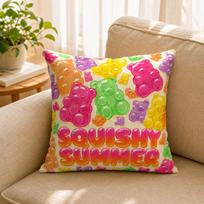 Squishy Summer Colorful Gummy Bear Throw Pillow Cover Cute Kawaii Candy Bear Print Decorative Cushion Case for Sofa Bedroom Home 30X30CM multi