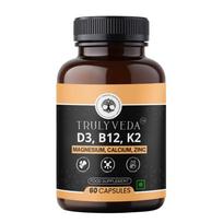 TrulyVeda D3, B12 ir K2 vitaminų kapsulės su kalciu, magniu ir cinku | 60 kapsulių