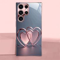 Rožinio aukso širdelės grandinėlės ir rožinio stiklo telefono dėklas, skirtas Samsung Galaxy S26 S25 S24 S23 S22 FE Ultra Plus, apsaugantis nuo kritimo galinis dangtelis Galaxy A32 5G gray