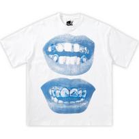 blue lips grillz graphic boxy tshirt oversized streetwear y2k funny christmas gift shirt t meme kids rap XL white