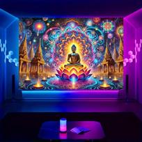 VIKAMA Mandala Buddha Statue Lotus Tapestry for Meditation Rooms Yoga Studios and New ChineseStyle Living Rooms 74x94cm(29x37in) brown