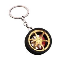 Keychain Pendant Wheel Caliper Design Zinc Alloy Key Chain with Rubber Tires Racing Style Key Holder Backpack Car Accessory auksinė