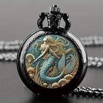 Exquisite Vintage Mermaid Pattern Pocket Watch Design with Necklace,Precise Quartz Movement Watch,Great Gift for Women and Girls juoda