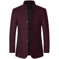 Vyriški kašmyro švarkai Kostiumai Striukės Stovi apykaklė Verslo laisvalaikio kostiumai Paltai Vyriški Slim Fit Blazeriai Paltai XL vyno raudonos spalvos