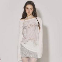 Summer New Pure Desire Style Spicy Girl Slant Shoulder Long Sleeve T-shirt for Women, Slimming and Slimming Sunscreen Cover, Casual Chic Top S balta