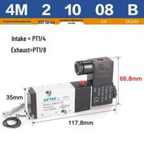 Airtac 4M210-08 Pneumatic Solenoid Valve, 220V/24V, Two-Position, Five-Way.