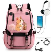 Mielas Boba Katės Kuprinė Animacinis Raštas Korgis Mochila Studentų Mokyklinė Kuprinė Berniukams Mergaitėms Dovana Didelės Talpos Kasdienėms Kelionėms Kuprinė 16 inches gray