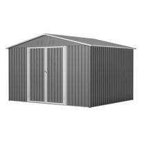 Tvirtas įrankių namelis Metalinis sodo namas su dvišlaičiu stogu XXXL (300x252x191 cm) Saugus sodo įrankių ir įrangos laikymas Pilkas 300 x 252 x 191 cm pilka