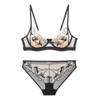 Prancūziškas siuvinėtas nėrinių triušio ausies push-up liemenėlės ir kelnaičių komplektas Panty-XL balta