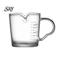 Coffee Measuring Cup Milk Pitcher with Wooden Handle Mini Glass Creamer Non-slip for Espresso Small Sauce Dipping Bowl Scale Condiment Dish Frothing C gray