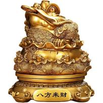Wealth-Bringing Toad Statue Feng Shui Decor with Rotating Coin Resin Sand Gold/Wood Grain Craft Lucky Figurine for Home Office Store Opening Gift Small beige